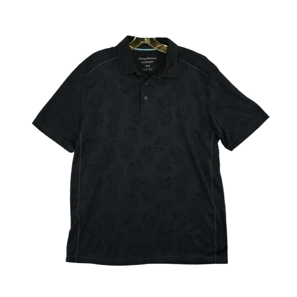 Tommy Bahama Polo Shirt‎ Men's Size Medium Black Pineapple Jacquard IslandZone